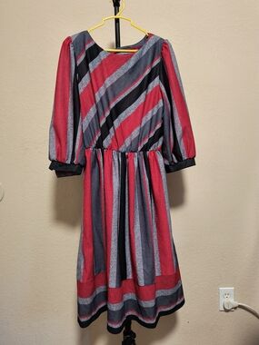 Red and Black Diagonal Stripe Midi Dress